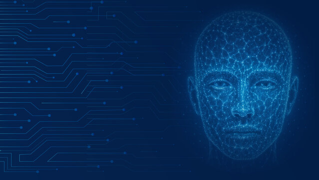 A I human face blue circuit board