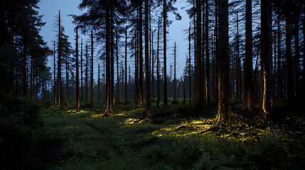 Fototapeta premium Explore the enchanting forest: a scenic view of tall trees, nature, and peaceful woodland landscape scene