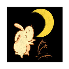 Rabbit and Moon Illustration on Black Background –Square