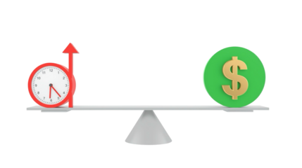 Conceptual Rendering Time is Money Balance Scale Financial Investment