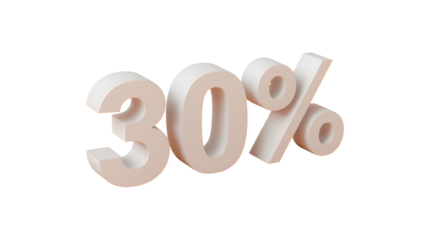 Minimalist 3D Rendered Thirty Percent Sign on Isolated Black Background