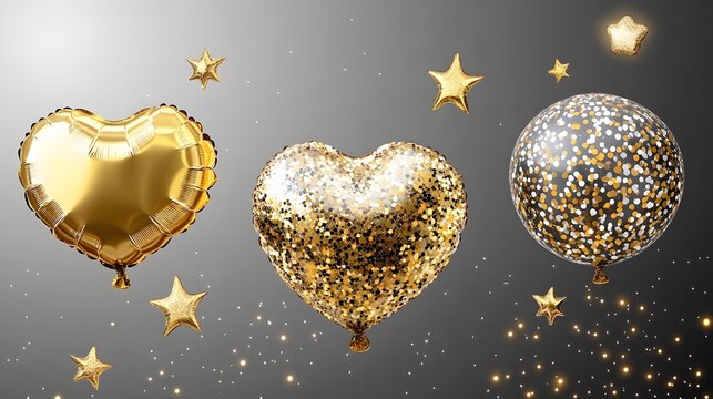 Elegant Gold & Glitter Heart Balloons Party Decorations - Powered by Adobe