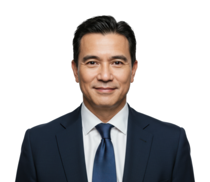 Professional portrait of a businessman in formal attire corporate environment headshot serious expression. Cut out PNG