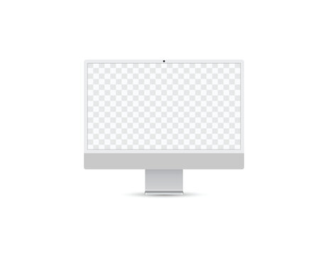 Minimalist Silver computer monitor mockup set with transparent screen, perfect for digital product display, branding, and web design presentations.	
