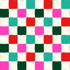 Hand-drawn Checkerboard Pattern in Green and Pink for Festive Design