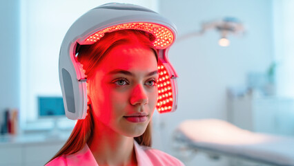 LED helmet therapy, red light scalp treatment, hair growth stimulation, infrared wellness device, clinical hair care technology, non-invasive rejuvenation session, photobiomodulation headgear