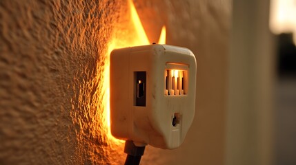 Burning Electrical Outlet Wall Socket Fire Hazard Danger