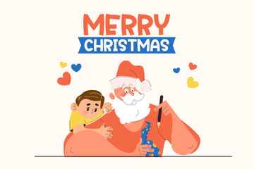 Santa Claus with Child Painting Toy – Cute Christmas Illustration for Holiday Greeting Card and Festive Design