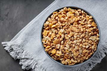 Granola Bowl on Linen Napkin Healthy Breakfast Concept
