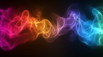 Obraz premium Vibrant Rainbow Smoke Swirls on Black Background.