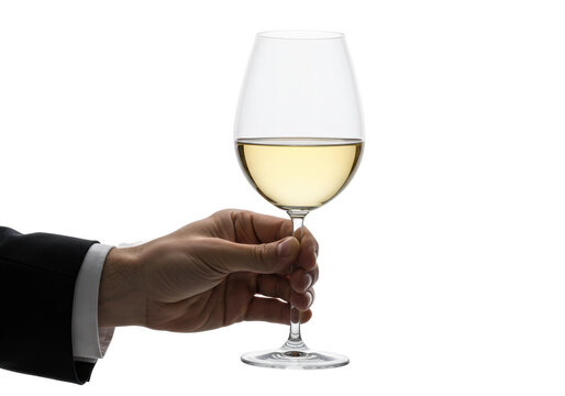 Elegant wine tasting event fine dining restaurant glass of white wine upscale environment savoring flavor. Cut out PNG