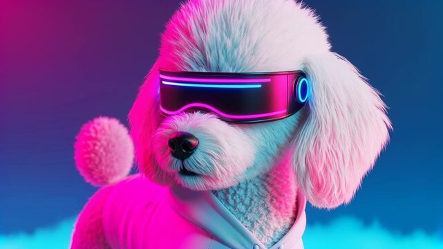 Fluffy Poodle with Neon VR Goggles
