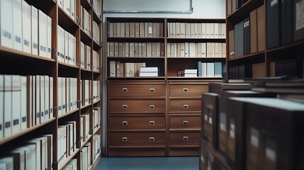 Vintage Library Archive Room with Bookshelves.