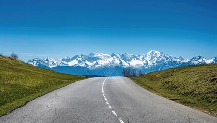 Mountain road journey, scenic alps view, spring landscape, travel destination