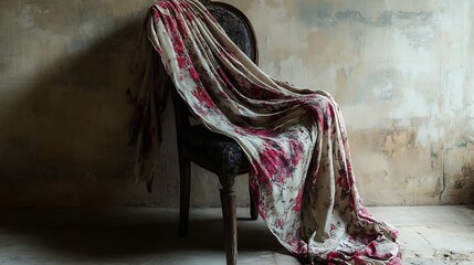 Vintage Textile Draped Over Antique Chair.