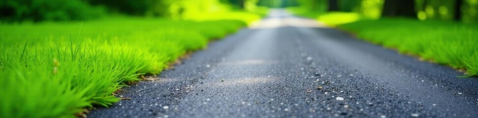 Fresh asphalt road, neatly trimmed grass edging , country, grass
