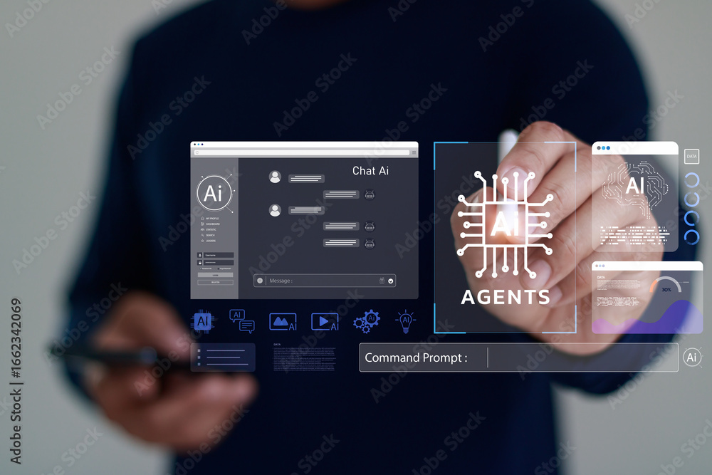Fototapete futuristic concept of ai agents and chatbot technology for automation, data analysis and business co