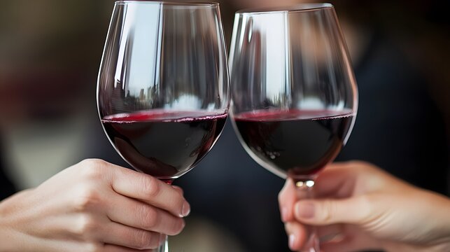 Two Hands Toasting Red Wine Glasses Closeup - Powered by Adobe