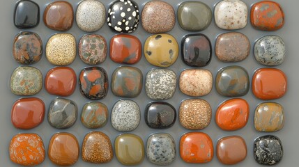 Collection of Polished Stones Colorful Gemstones Pebbles Texture Background