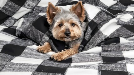 Adorable Yorkshire Terrier Puppy Snuggled in Blanket