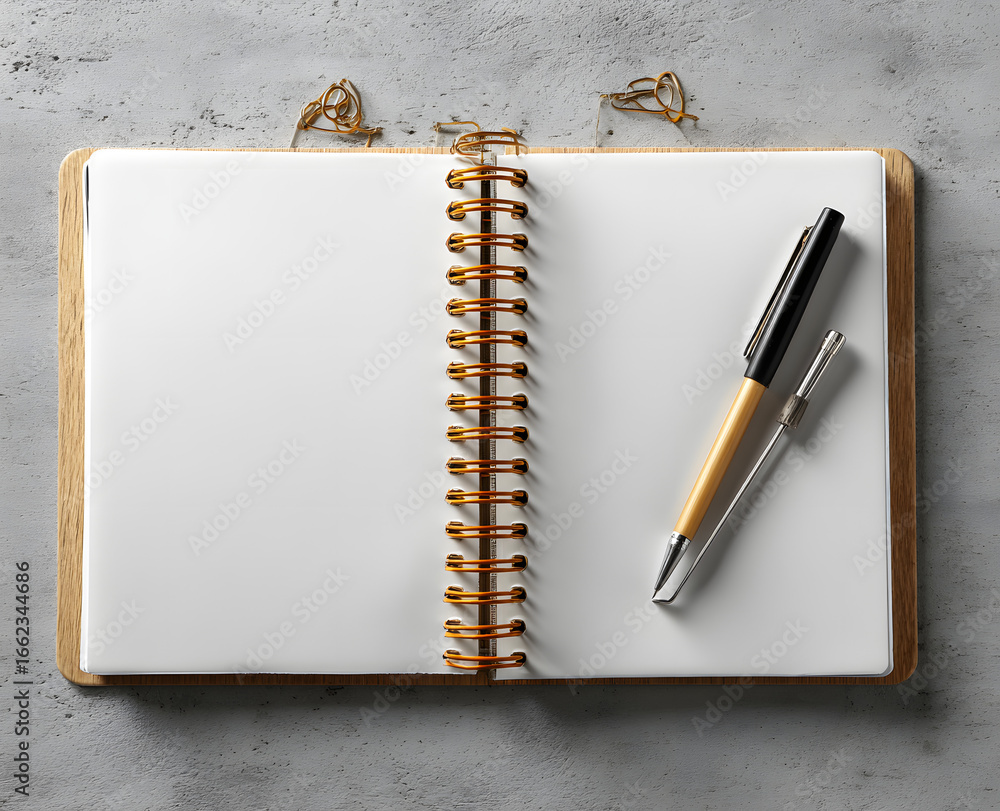 Poster a spiral notebook from top view with empty white cover