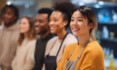 cooking class students diverse learning food preparation