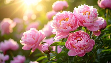 Blooming Pink Peonies in Soft Natural Light
