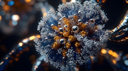 Abstract Metallic Flower Dark Background Futuristic Design