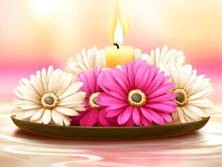 Serene Spa Scene, Pink White Gerbera Daisies Candle
