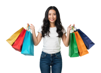 Joyful shopping experience retail store lifestyle front consumerism. Cut out PNG