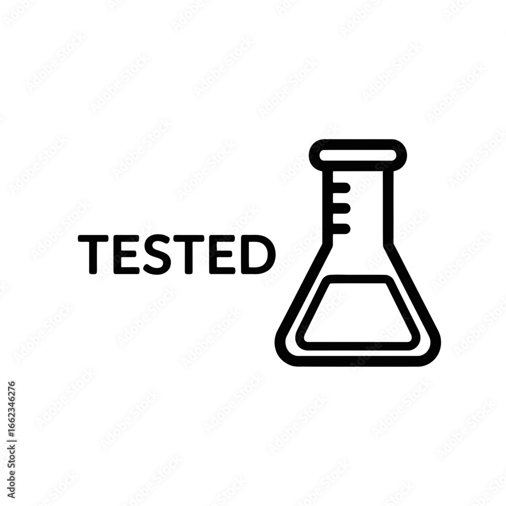 Poster tested laboratory flask icon in minimalistic style