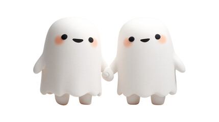 Cute Ghost Couple Holding Hands Cartoon PNG Transparent
