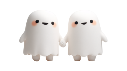 Cute Ghost Couple Holding Hands Cartoon PNG Transparent