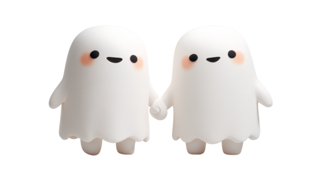 Cute Ghost Couple Holding Hands Cartoon PNG Transparent
