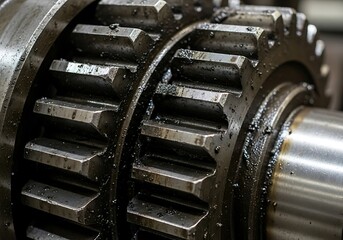 Industrial gears macro featuring mechanical engineering components and transmission elements