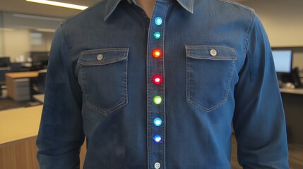 Closeup Denim Shirt with Colorful LED Buttons