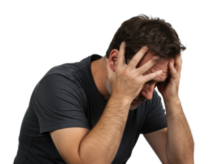 Coping with stressful situations a man in distress indoors portrait neutral perspective. Cut out PNG