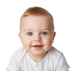 Joyful baby smile indoor setting portrait bright environment happiness concept. Cut out PNG