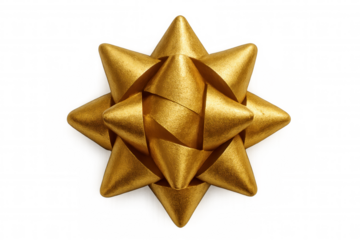 Golden decorative bow floating against transparent backdrop, enhancing festive graphic projects