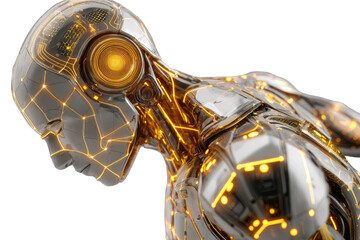 Metallic robot head and torso