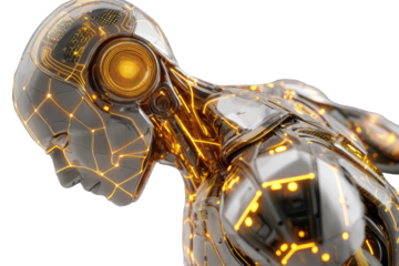 Metallic robot head and torso