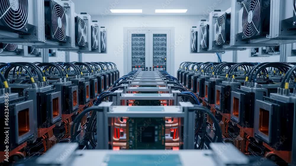 Poster inside a cryptographic chip burnin vault showing durable mounting fixtures and heat dissipation mech