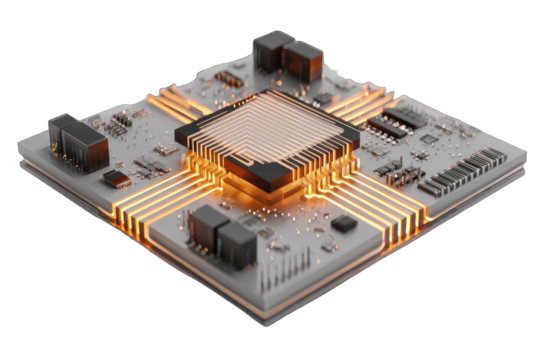3D rendering of a circuit board with processor