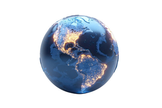 Night view of Earth, Americas highlighted