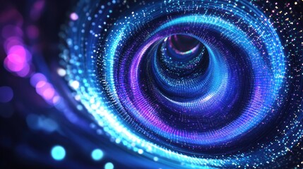 Abstract swirling tunnel of vibrant blue and purple light