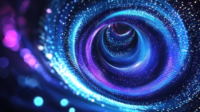 Abstract swirling tunnel of vibrant blue and purple light - Powered by Adobe