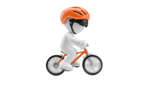 3D rendered figure of a child riding a bike