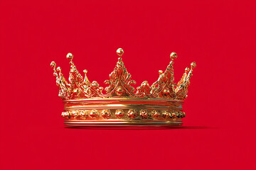 Ornate golden crown on a vibrant red background, symbolizing royalty and celebration