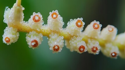 Microscopic Closeup of Unique Plant Buds Dew Drops