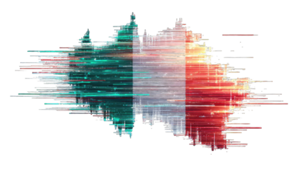 Abstract representation of the Italian flag, rendered with digital glitch effect